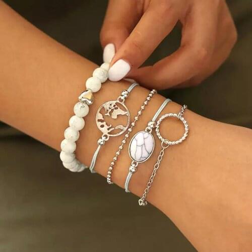 Multi Marble Stone Bracelet Set Bracelet