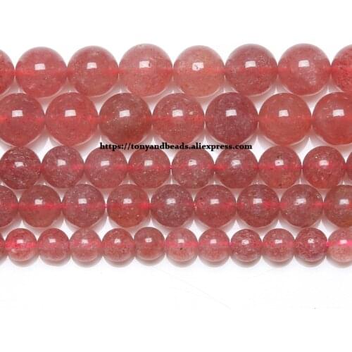 A quality Strawberry Quartz Crystals Loose Beads Stone 15" Strand 4 6 8 10 12MM Pick Size For Jewelry Making