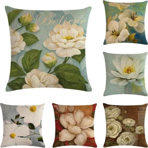Flower Plant Printed Cotton Linen Cushion Cover Oil Painting Flower Home Decor Pillowcase Octopus Sofa Bedding Cushion Case