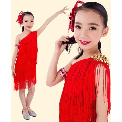 Kids Latin dance costume salsa tango rumba Cha cha Ballroom Dance Dress child Mini Dress 2pcs Top&Skirt 3 Colors S/M