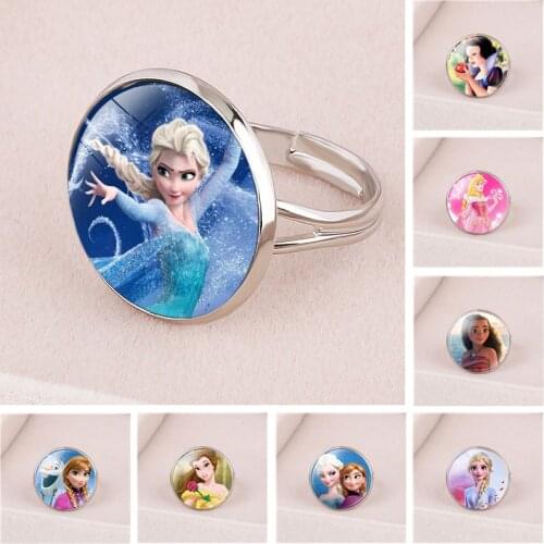 Disney Doll Cartoon Frozen Princess Anna Elsa Childrens Ring Snow White Cinderella Jewelry doll Accessories gifts for girls