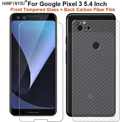 For Google Pixel 3 pixel3 5.4" 1 Set = Soft Back Carbon Fiber Film + Ultra Thin Premium Tempered Glass Front Screen Protector