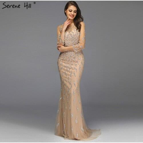 Dubai Luxury Mermaid Sparkly Formal Prom Dresses 2020 Beading Sequined Long Sleeves Prom Gowns Serene Hill BLA60892