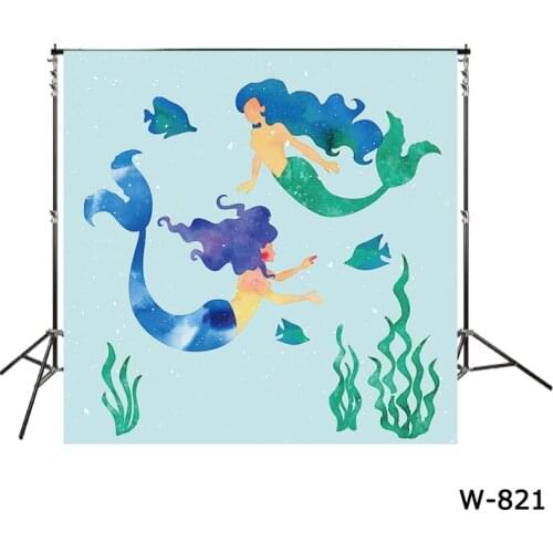 Little Mermaid Birthday Party Girl Princess Backdrop Photocall Background Watercolor Cartoon Turquoise Under The Sea Backdrops