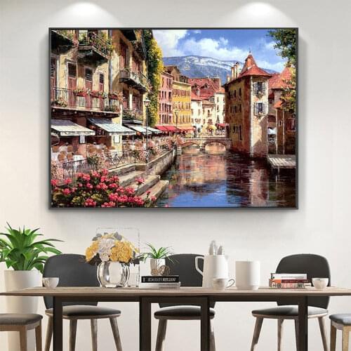 Street View Landscape Printed Canvas 11CT Cross Stitch Complete Kit DIY Embroidery DMC Threads Sewing Handicraft Gift