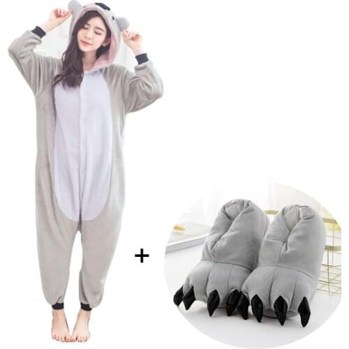 Koala Animal Pajamas Flannel Kigurumi Onesies For Adults Cartoon Pyjamas Men Women Pijamas Sleepwear Halloween Cosplay Costume