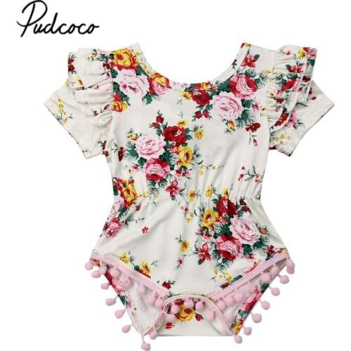 2019 Newborn Infant Baby Girl Floral Print Tassel Decor Romper Jumpsuit Outfit Playsuit Summer Cotton Girls Clothe Drop Shipping