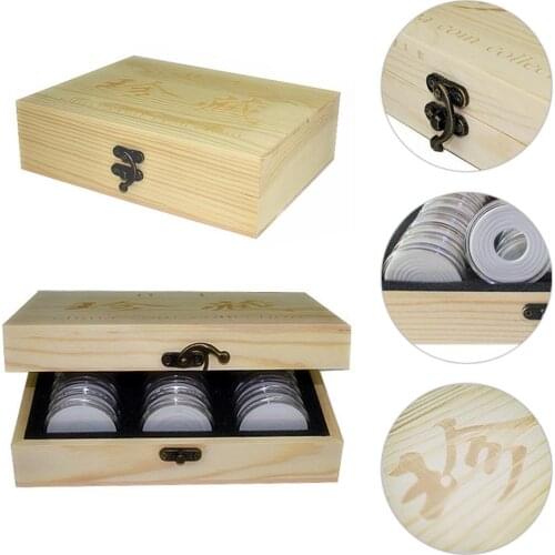 30 Grid Commemorative Coin Collection Wooden Box Coin Storage Box Collection Box 20/25/30/35/40mm Universal Box Fine Protection