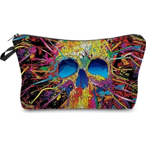Cool Fashion Toiletry Bag Cool Multifunction Cosmetics Bags Halloween Candy Bag Colorful Skull Printed Makeup Bag Custom Pattern
