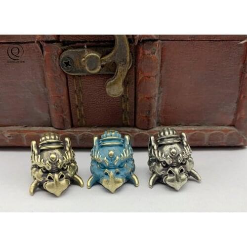 Brass Chinese God of Thunder Knife Beads Jewelry DIY EDC Outdoor Tool Lanyard Hanging Accessories Retro Bird Beast Face Keyring