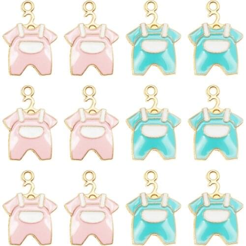 10pcs Cute Enamel Charms Baby Shower Childrens Wear Bracelet Necklace Pendant Pink Blue Women Decor DIY Jewelry Accessory