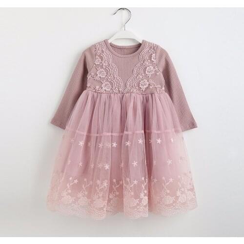 Girls dress autumn new long-sleeved lace mesh stitching lace princess dress suitable for 3-7 years old