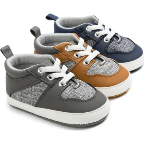 Fashion Newborn Baby Boy PU Leather Shoes Soft Sole Comfortable Breathable Canvas Toddler First Walkers Shoes 0-18Months