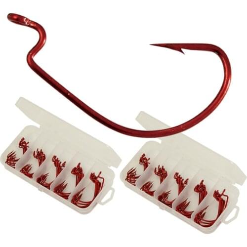 50pcs Texas fishing Hook set Kit 1# 2# 1/0# 2/0# 3/0# each 10pcs Red High Carbon Steel Barbed Sharped crank fishhooks