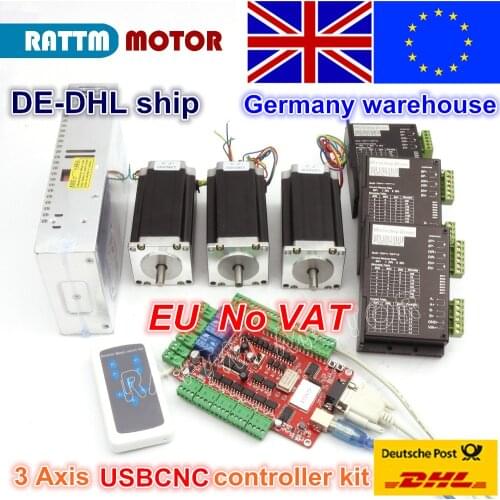 From EU/free VAT warehouse 3 aixs USBCNC NEMA23 425oz-in,112mm,3A (Dual shaft ) stepper motor CNC kit