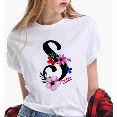 New Summer Aesthetics Flowers Letters Printed Womens T-shirt Harajuku Short Sleeved Casual Fashion Tshirt Female Tops Clothing