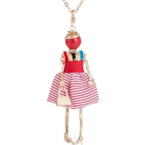 2019 Christmas gift Doll Necklace Frence red Cloth Long Chain Pendant New winter Style Fashion Jewelry For Women Accessories