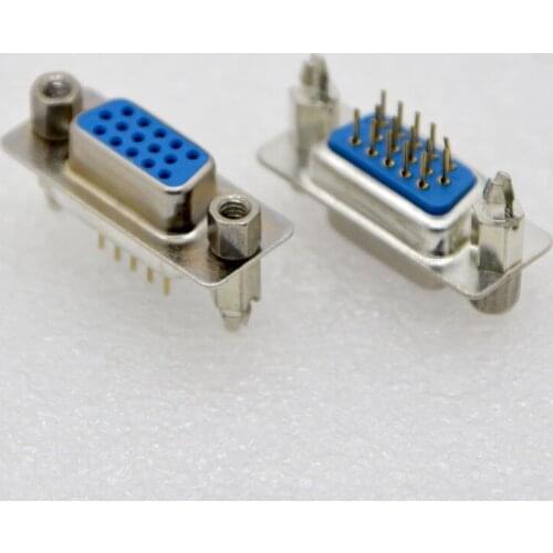 50PCS New Network Connector DB15 VGA Female Base, Male Head With Fixed Pin ,Screw DP15 Three Row 15 Pin Socket Special Wholesale