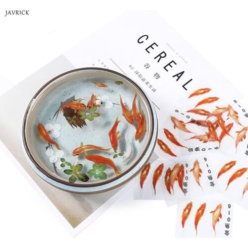 5/10Pc 3D Green Leaf Real Goldfish Clear Water Grass Film Sticker For Resin Goldfish DIY Painting Jewelry Making Accessories