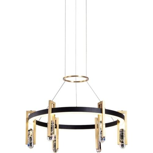 Post Modern Luxury Crystal Led Pendant Lights Living Room Lamp Bedroom Dining Room Circular All-copper Hanging Lights Fixtures