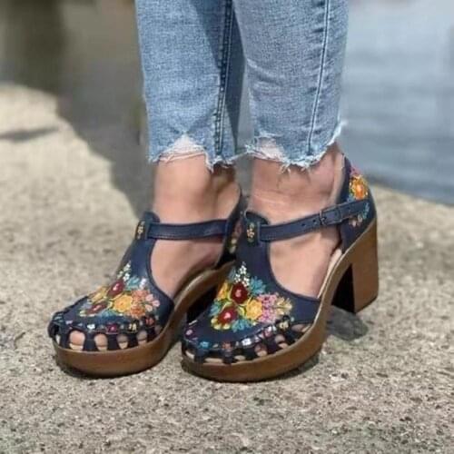 Platform High Heels Women Sandals Summer Square Heel Buckle Strap Female Shoes Hollow Out Ladies Footwear Casual Ladies Pumps