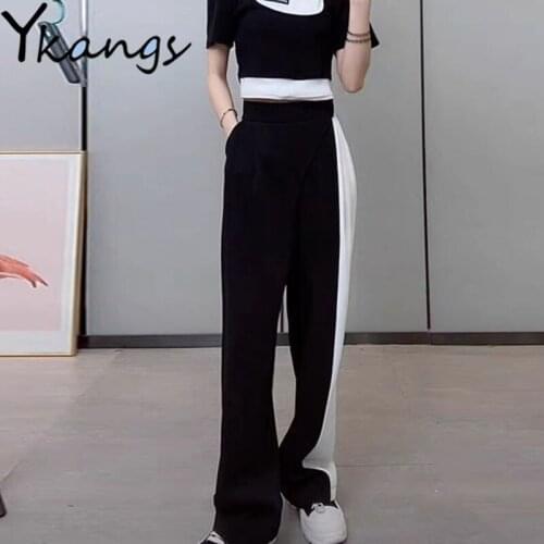 Black White Patchwork Joggers Women Vintage Korean Fashion Pants Women Streetwear Sweatpants Aesthetic Harajuku Trousers Female