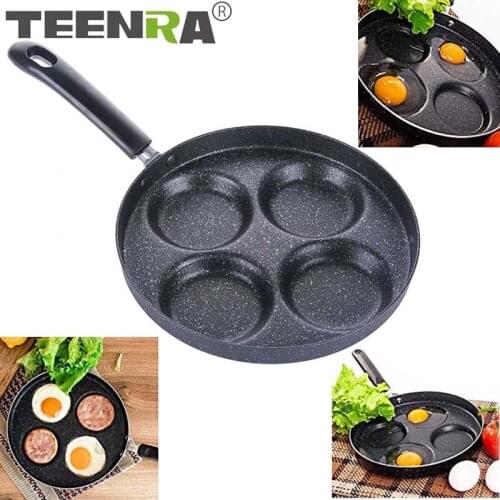 TEENRA 4 Hole Frying Pot Thick Pan Non-stick Egg Pancake Steak Pan No Oil-smoke Breakfast Grill Pan Cooking Pot Breakfast Maker