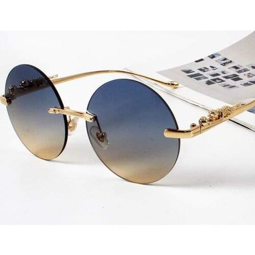 Unique Luxury Brand Leopard Leg Sunglasses For Men New Vintage Alloy Rimless Round Pilot Sun Glasses Women Gradient Eyewear