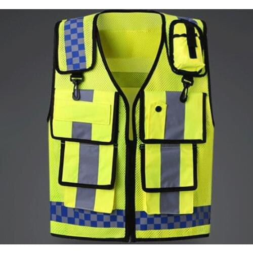 Multi-Pockets Reflective Safety Zipper Front Vest High Visibility ANSI Class