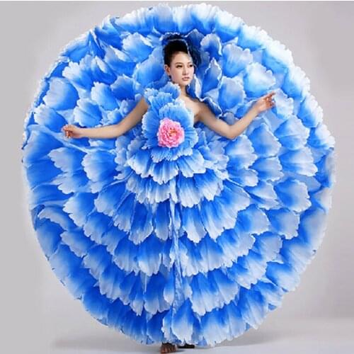 Spanish Flowers Dance Costume Flamenco Dance Dress Petal Skirts Big Swing Performance Dress Female Opening Stage Skirt DL2884