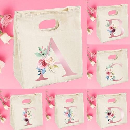 Letter Print Portable Lunch Bags Thermal Insulated Bento Box Tote Office School Picnic Travel Cooler Food Storage Pouch Handbag