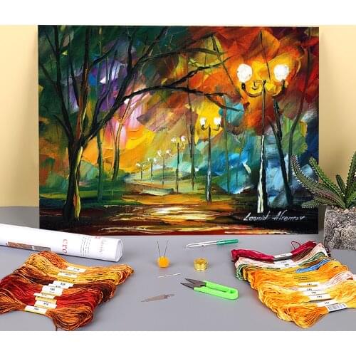 Gothic Park Printed Fabric 11CT Cross Stitch Full Kit Embroidery DMC Threads Sewing Knitting Handicraft Handiwork Design Sales