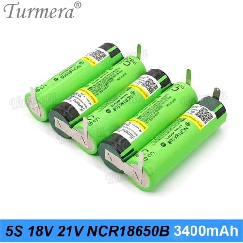 Turmera 5s 18650 battery 3400mah 6800mah 18v 21v battery Pack for screwdriver battery weld soldering strip customize battery