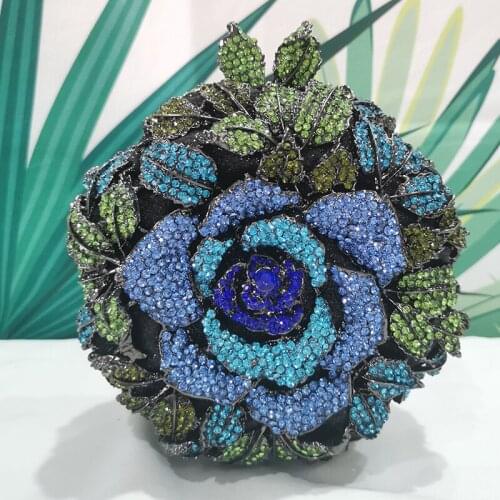 WHTUOHENG Blue/Green Rhinestone Crystal Mini Clutch Purse Fashion Diamond Evening Bags Clutches Women Shoulder Chain Handbags