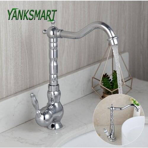 YANKSNART Luxury Basin Sink Bathroom Faucet Deck Mounted 360 Swivel Washbasin Faucets Hot And Cold Mixer Water Tap Kitchen Taps