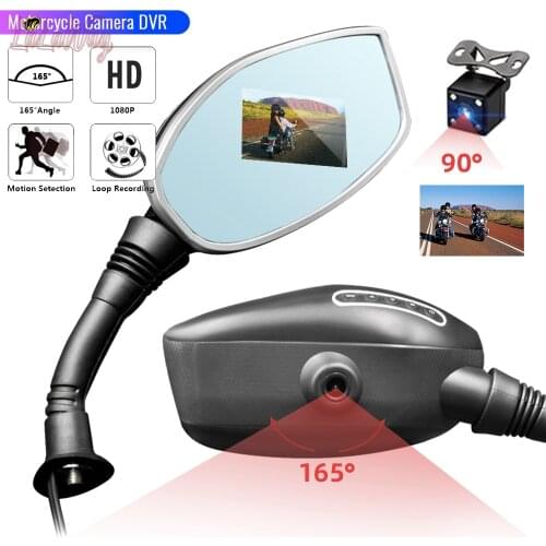 1080P SD Card 32G 8mm 10mm Dual Recorder Rearview Mirrors, Adjustable Rotatable Handlebars Glass Mirror, Motorcycle DVR Camera