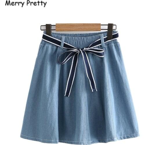 Merry Pretty Cotton Womens Solid Lace Up Pleated Skirts 2019 Autumn Elasticity Waist Mini Skirts For Femme Girl Casual Skirt