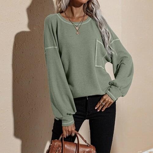 Women Hoodie Sweatshirt Autumn Long Sleeve T-shirt Solid Color Patchwork Pocket O-neck Casual Loose Winter Ladies Sweatshirts