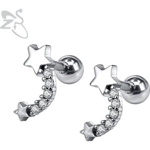 ZS Crystal Stud Earrings Luxury Cubiz Zirconia Satr Ear Piercing Earrings Brincos Fashion Earring For Women Pendientes Jewelry