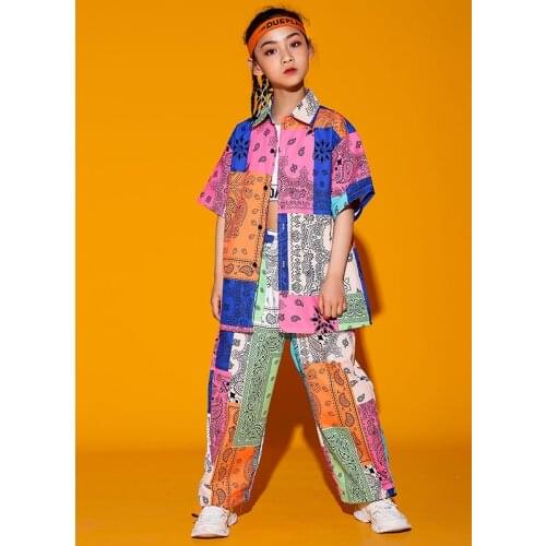 2021 Ballroom Hip Hop Dance Clothes For Girls Summer Short Sleeved Loose Pants Suit Jazz Performance Wear Rave Clothes DQS7282