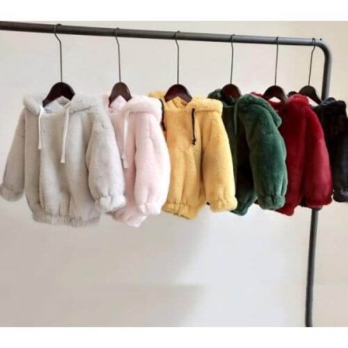 2021 Winter Children Faux Fur Coat Fashion Baby Hoodie Thicken Warm Jacket Girls Overcoat Kids Boys Clothes Casual Outwear W230