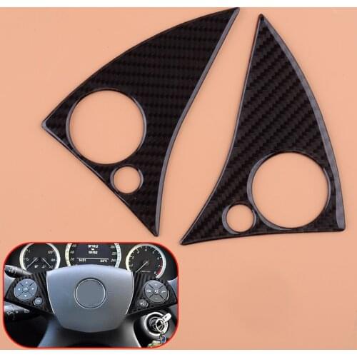 1Pair Carbon Fiber Steering Wheel Button Trim Cover Sticker Fit For Mercedes Benz C W204 2007-2010