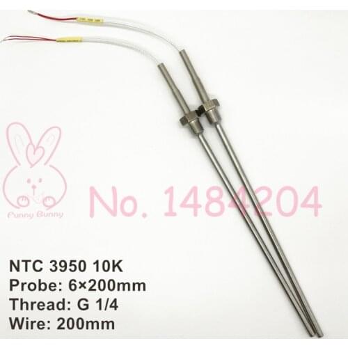 1x NTC 3950 10K Thermistor Temperature Sensor SUS304 DIA 6mm 200mm 100mm Probe 200mm Wire Waterproof -40~150 Degree G1/2" G1/4"
