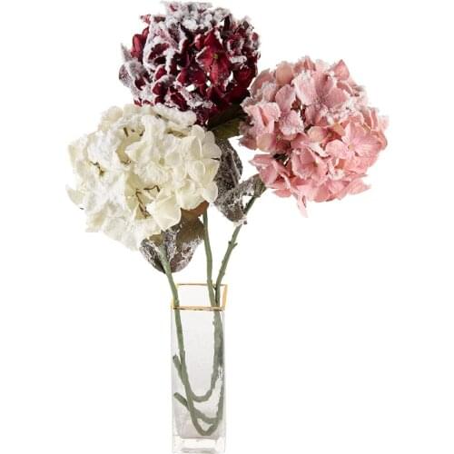 2Pc Single Branch Spread Snow Large Hydrangea Artificial Flowers Silk Flower for Christmas Home Decoration Wedding Layout Floral