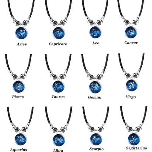 2019 Hot Selling Zodiac Glass Convex Pendant Necklace Aquarius Pisces Aries Taurus Gemini Pendant Mens Jewelry Pendant Love