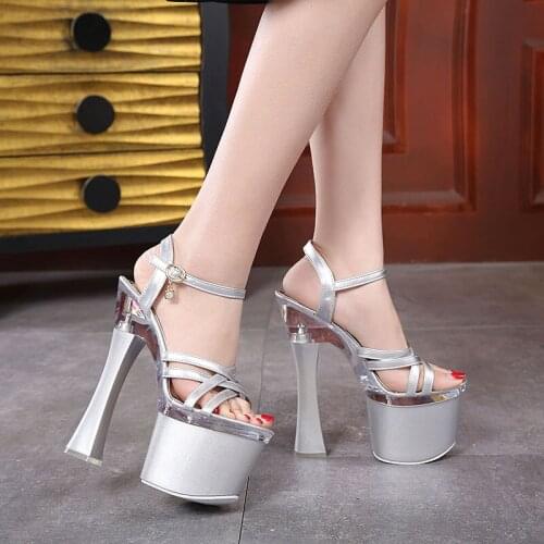 2019 New Women Shoes Sandals Steel Pipe Dance Shoes Super High Heel 17.5cm Peep Toe Thick Soles Platforms Bridal Shoes 34-40