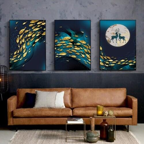 3pcs Abstract Landscape Art Blue Ocean Fish 5D diamond painting cross stitch full square round drill diy embroidery triptychN972
