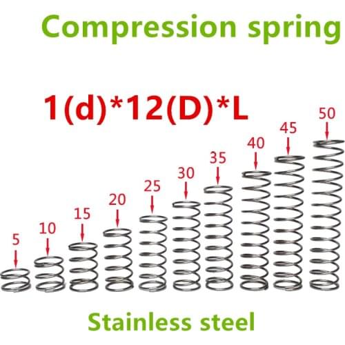 50pcs 1*12*(10/15/20/25/30/35/40/45/50) Stainless steel Series small spot spring wire compression pressure springs