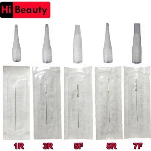500pcs 1R 3R 5R 5F 7F Pin Tattoo Needles Blades Plus 500pcs Caps Permanent Manual Makeup Embroidery Eyebrow 3D Tattoo Accessary