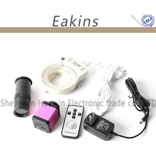 720p HDMI HD Industry Video Microscope Camera IR Remote Control TF Card Storage Picture+100X Zoom C-Mount Lens+56 LED Ring Light